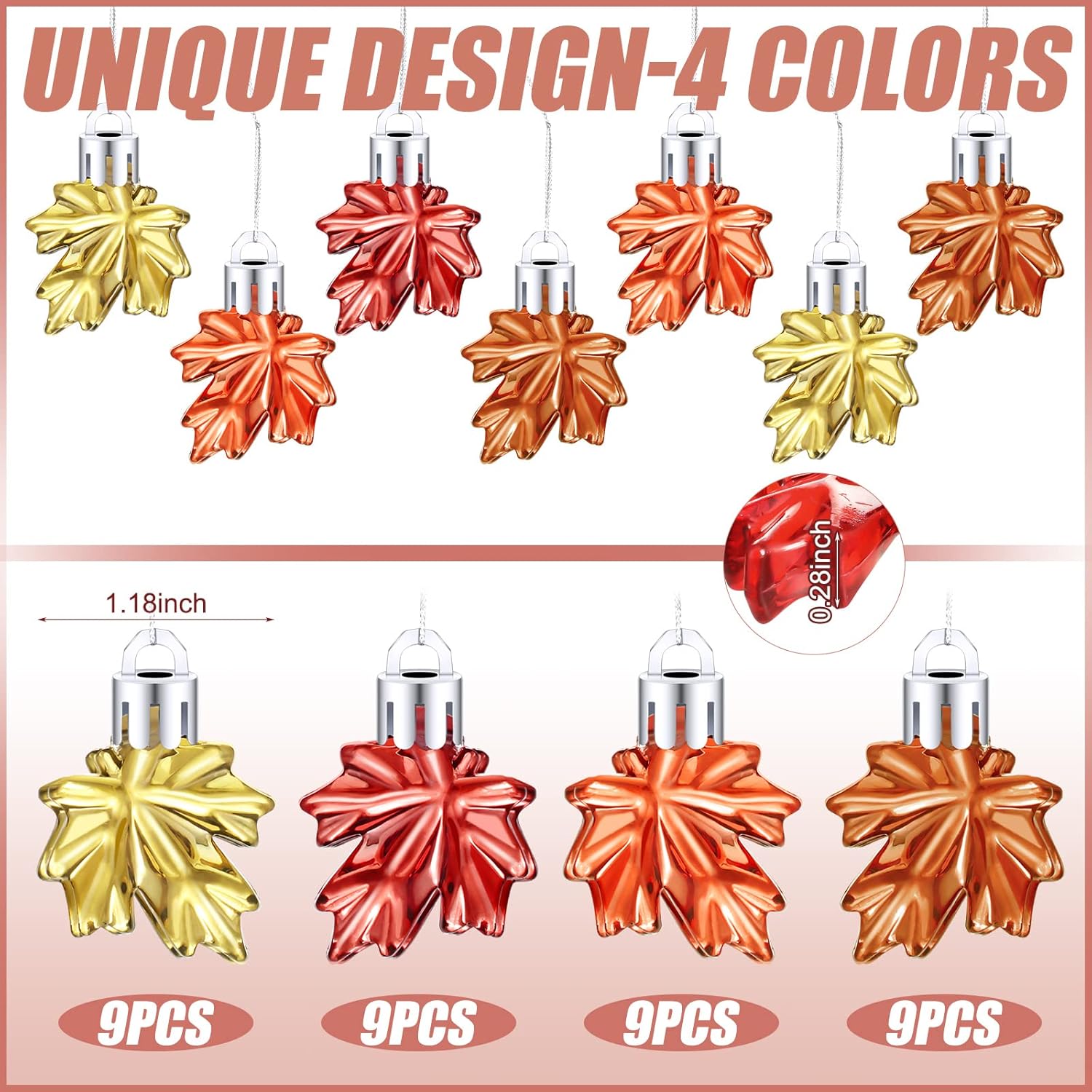 36pcs Fall Maple Leaf Hanging Ornaments · 4 Colors Set for Autumn / Thanksgiving / Christmas Decor