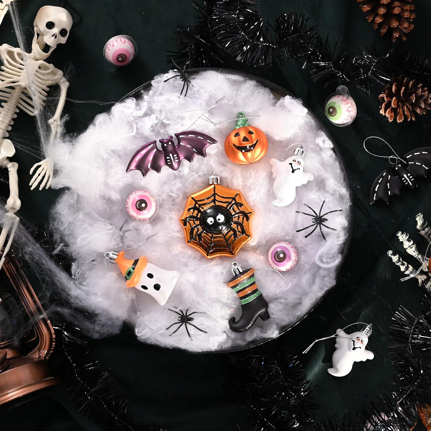 Halloween Glass Hanging Ornament Set (12pcs) · Pumpkin / Ghost / Bat / Spider Decorations
