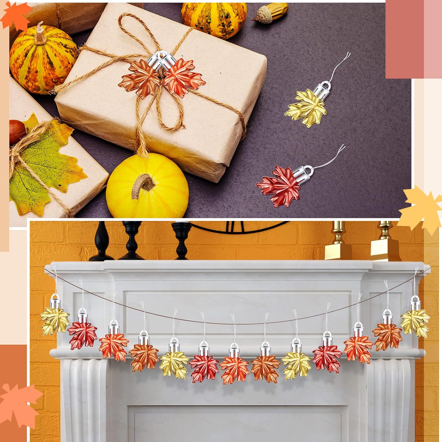 36pcs Fall Maple Leaf Hanging Ornaments · 4 Colors Set for Autumn / Thanksgiving / Christmas Decor