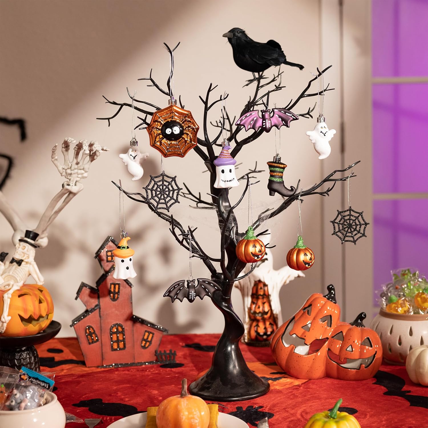 Halloween Glass Hanging Ornament Set (12pcs) · Pumpkin / Ghost / Bat / Spider Decorations